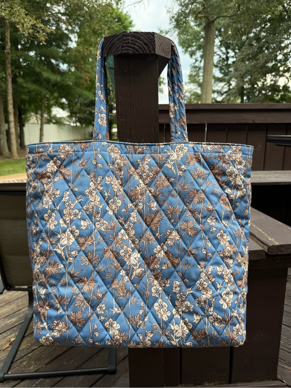 Vera Bradley Blue Quilted Floral Tote in Larkspur Delphinum
